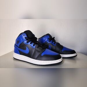 Nike Air Jordan 1 Mid Black and Blue Kids Sneakers Size 5.5